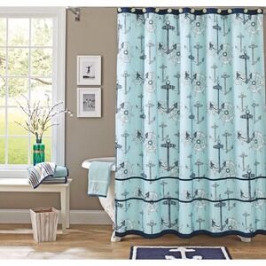 Better Homes and Gardens Nautical Shower Curtain Light Blue Navy 72X72 Anchors